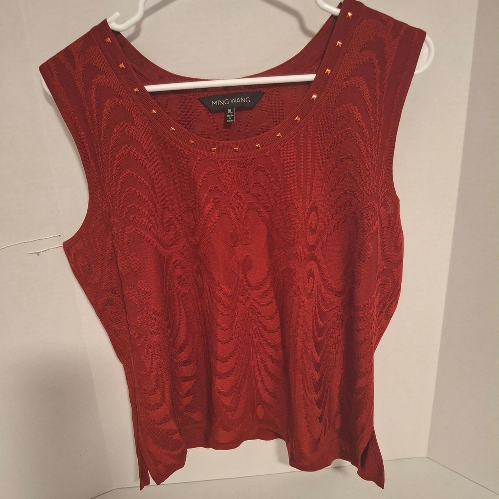 MING WANG Women Red Knit Studded Tank Top Plus Size XL